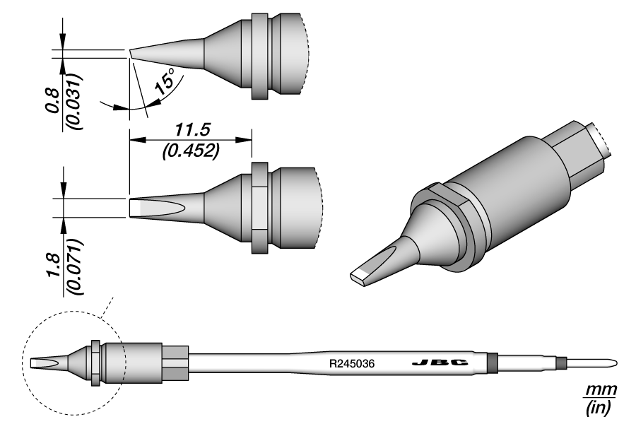 R245036 - Chisel Cartridge 1.8 x 0.8
